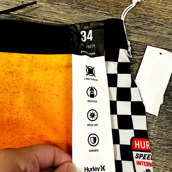 Hurley Phantom Mens Multicolor Eco Nascar Race Track Board Swim Shorts Sz 34 NWT - Picture 3 of 6